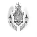 A detailed dotwork tattoo of Ogun's sacred weapon tattoo design idea