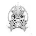 A detailed dotwork tattoo of Ogun's sacred weapon tattoo design idea