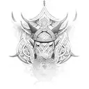 A detailed dotwork tattoo of Ogun's sacred weapon tattoo design idea