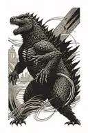 Godzilla surrounded by lines tattoo design idea