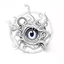 Multiple Eldritch eyes surrounded by tentacles  tattoo design idea