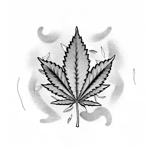 A black-grey tattoo of a cannabis leaf surrounded by musical notes tattoo design idea