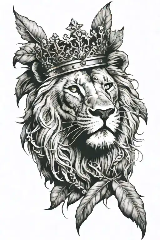 lion wearing crown of thorns and a cross scar on his eye tattoo design idea