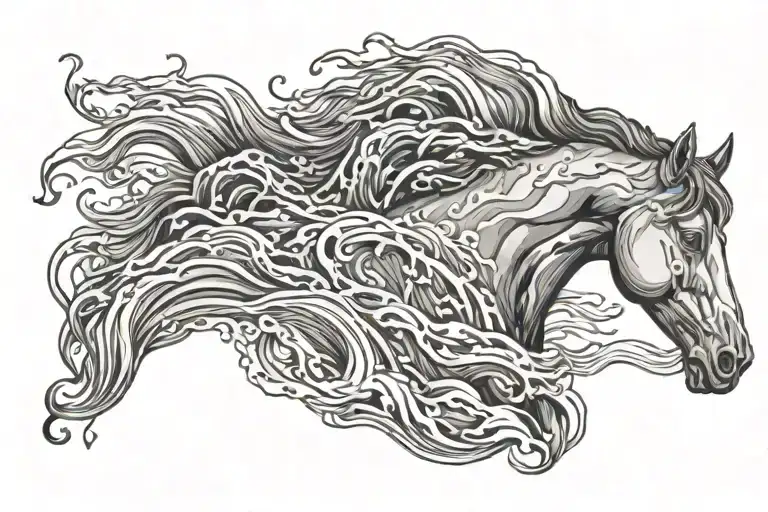 horse head water waves tattoo design idea