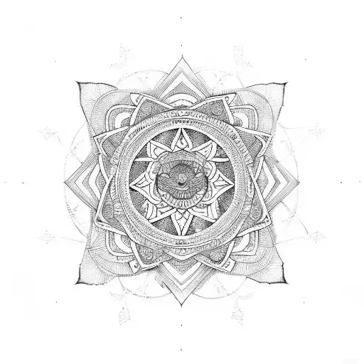 sacred symbols with geometric patterns and mandala tattoo design idea