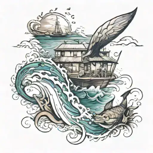 family and ocean theme  tattoo design idea