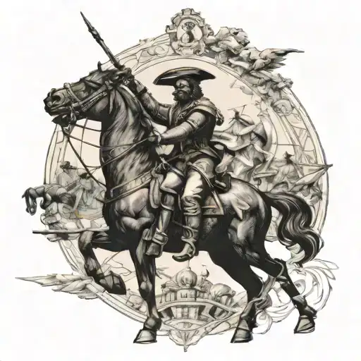 A tattoo combining elements of the Haitian Revolution and the Battle of Silva Arsia in a blackwork style tattoo design idea