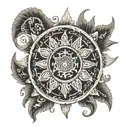 1. Central Element: A large Dharma Wheel (Dharmachakra) as the focal point, symbolizing the core teachings of Buddhism.  tattoo design idea