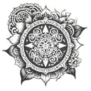 1. Central Element: A large Dharma Wheel (Dharmachakra) as the focal point, symbolizing the core teachings of Buddhism.  tattoo design idea
