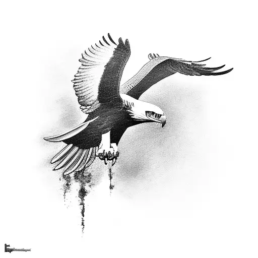 An elegant black-grey tattoo of a soaring eagle with its wings spread across the shin tattoo design idea