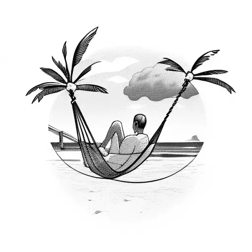 Beach bum relaxing on a hammock between two palm trees tattoo design idea