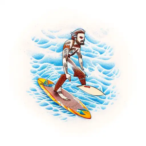 surfer in sunset tattoo design idea