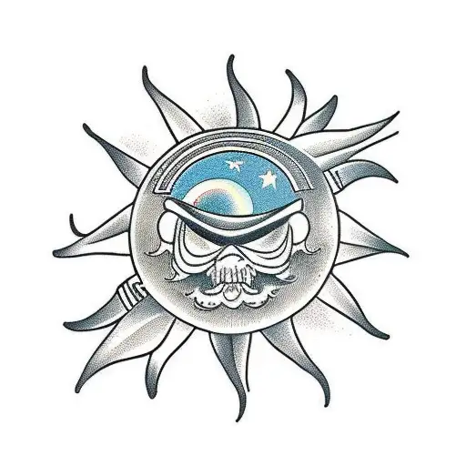 surfer celestial sun tattoo design idea
