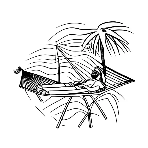 Beach bum relaxing on a hammock between two palm trees tattoo design idea