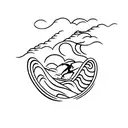 Surfer riding a wave at sunset tattoo design idea