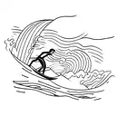 Surfer riding a wave at sunset tattoo design idea
