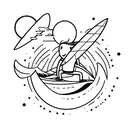 Surfer riding a wave at sunset tattoo design idea