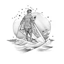 surfer in sunset tattoo design idea