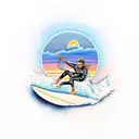 surfer in sunset tattoo design idea