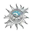 surfer celestial sun tattoo design idea