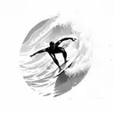 A sketch-style silhouette of a surfer riding a wave tattoo design idea