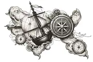 boat, map, compass tattoo design idea