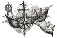 boat, map, compass tattoo design idea
