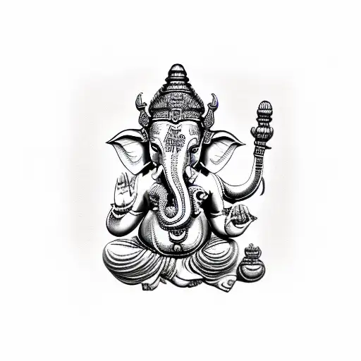 lord ganesh with initial  tksh tattoo design idea
