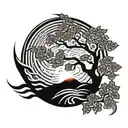 cherry tree with sunset tattoo design idea