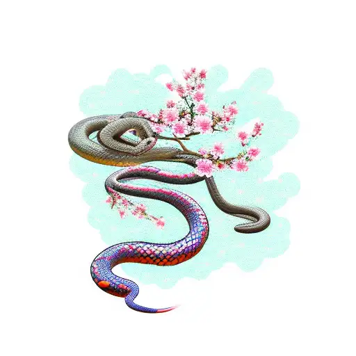 cherry blossom, snake tattoo design idea