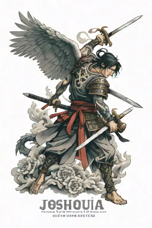 joshua 1:9 bible verse, arch angel michael with sword tattoo design idea