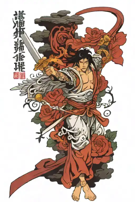 joshua 1:9 bible verse, Roman art arch angel michael with sword tattoo sleeve  tattoo design idea