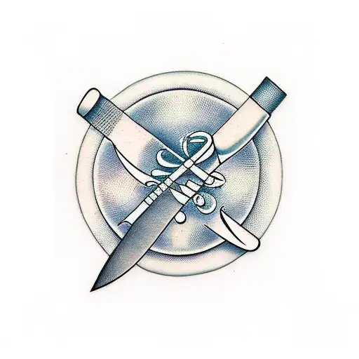 A chef's knife slicing through musical notes tattoo design idea