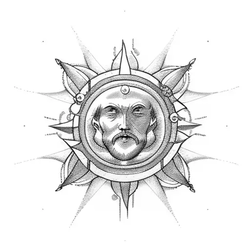 st Christopher cross, sun, waves, pearl, flower tattoo design idea