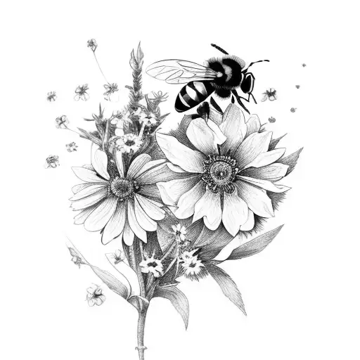 Honey Bee, pansy, daisy tattoo design idea