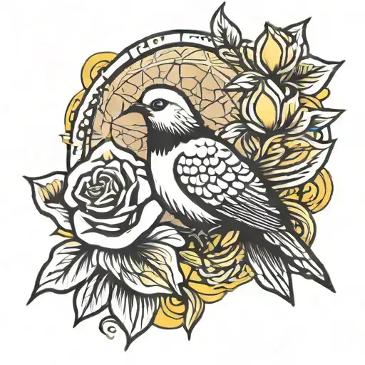 western wall dove rose yellow sky tattoo design idea