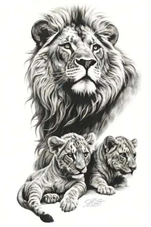 Blonde haired blue eyed baby, mom and dad lion rome and history tattoo design idea