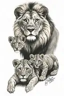 Blonde haired blue eyed baby, mom and dad lion rome and history tattoo design idea