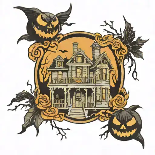 haunted halloween mansion  tattoo design idea