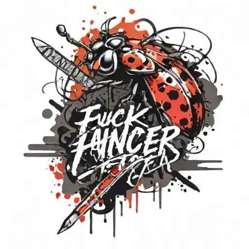 fuck cancer lettering with a ladybug warrior wielding a sword tattoo design idea