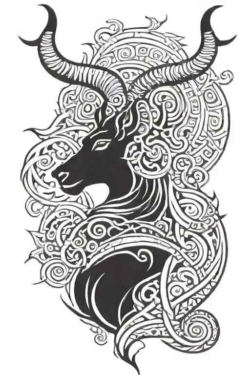 Head of Leo, Capricorn, and Aries symbol tattoo design idea