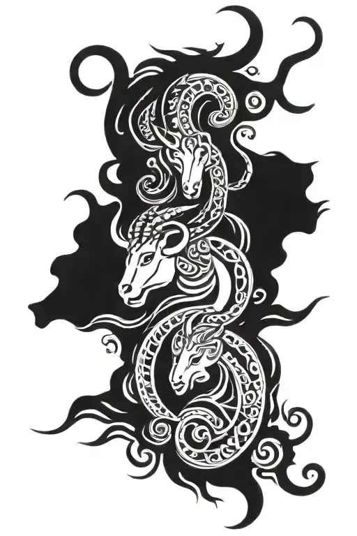 Head of Leo, Capricorn, and Aries symbol incorporated tattoo design idea