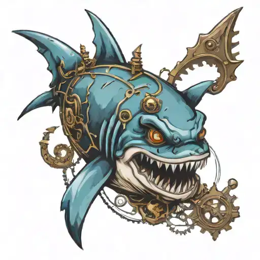 steampunk shark tattoo design idea