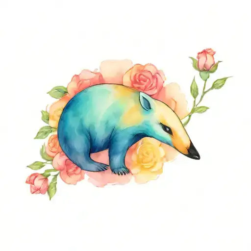 anteater coverd in roses tattoo design idea