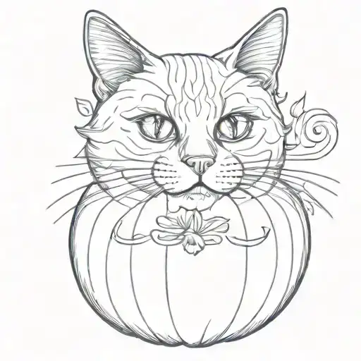 cat outline with pumpkin tattoo design idea