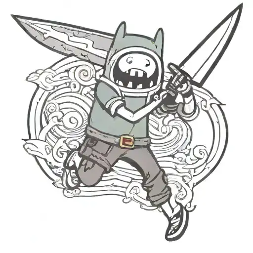 Hunter from adventure time with a knife în his hand tattoo design idea