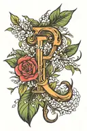 willow branch with letter E tattoo design idea