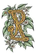 willow branch with letter E tattoo design idea