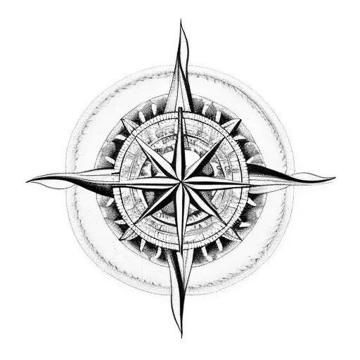 A detailed blackwork tattoo of a compass surrounded by a school of fish, representing your love for fishing and the outdoors tattoo design idea