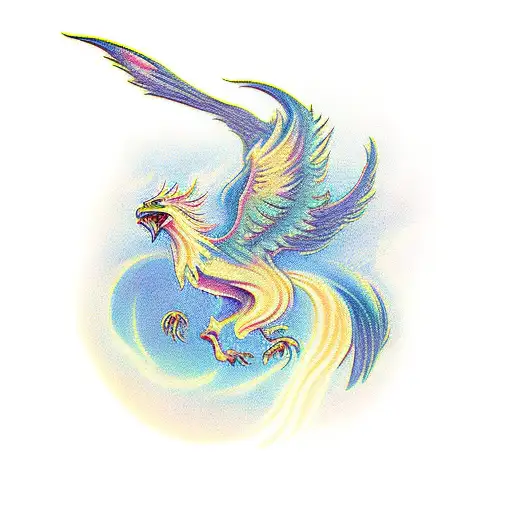 A mythical creature inspired by Christian mythology, such as a griffin or a phoenix tattoo design idea